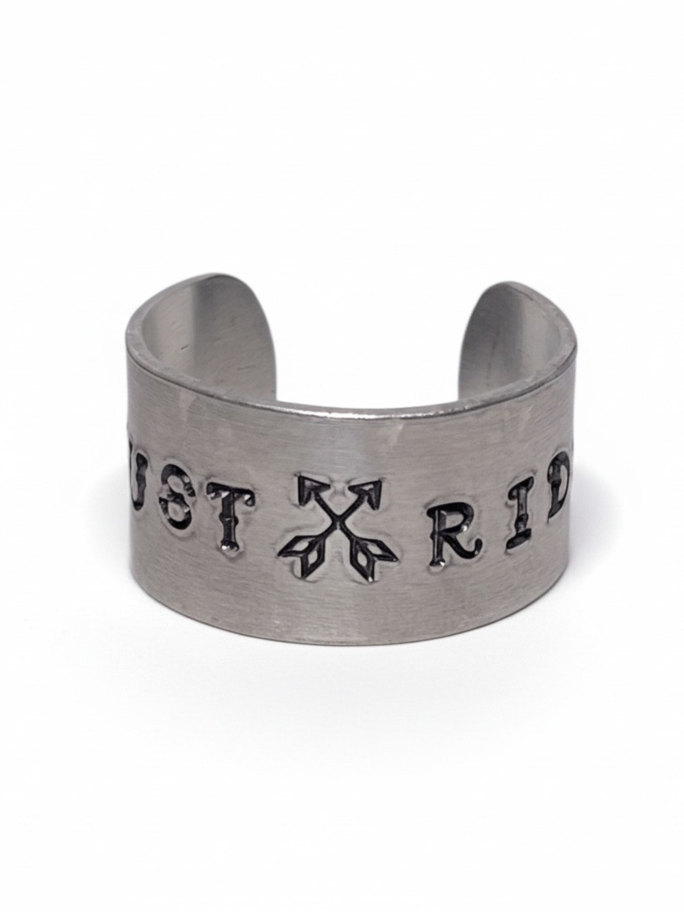 Handmade 10 unisex stamped Just Ride compass 
silver adjustable‎ wide cuff ring